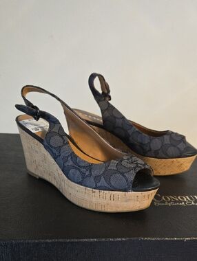 Women's Coach Patterned Slingback Platform Sandals